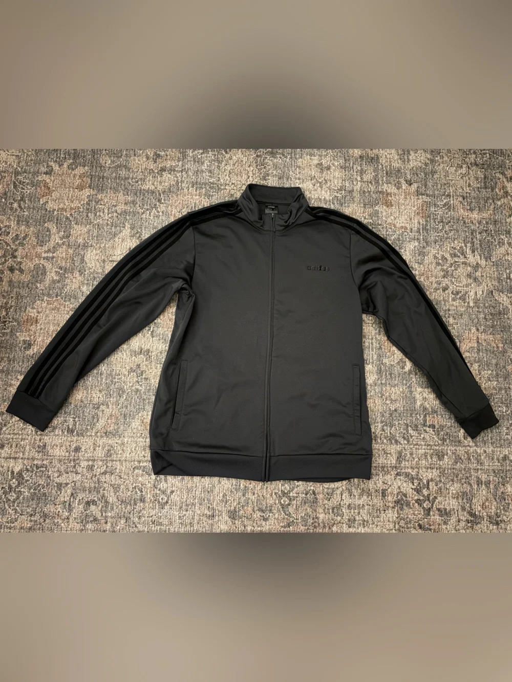 Adidas dark gray Men's Track jacket with black Three-Stripe Sleeves XL